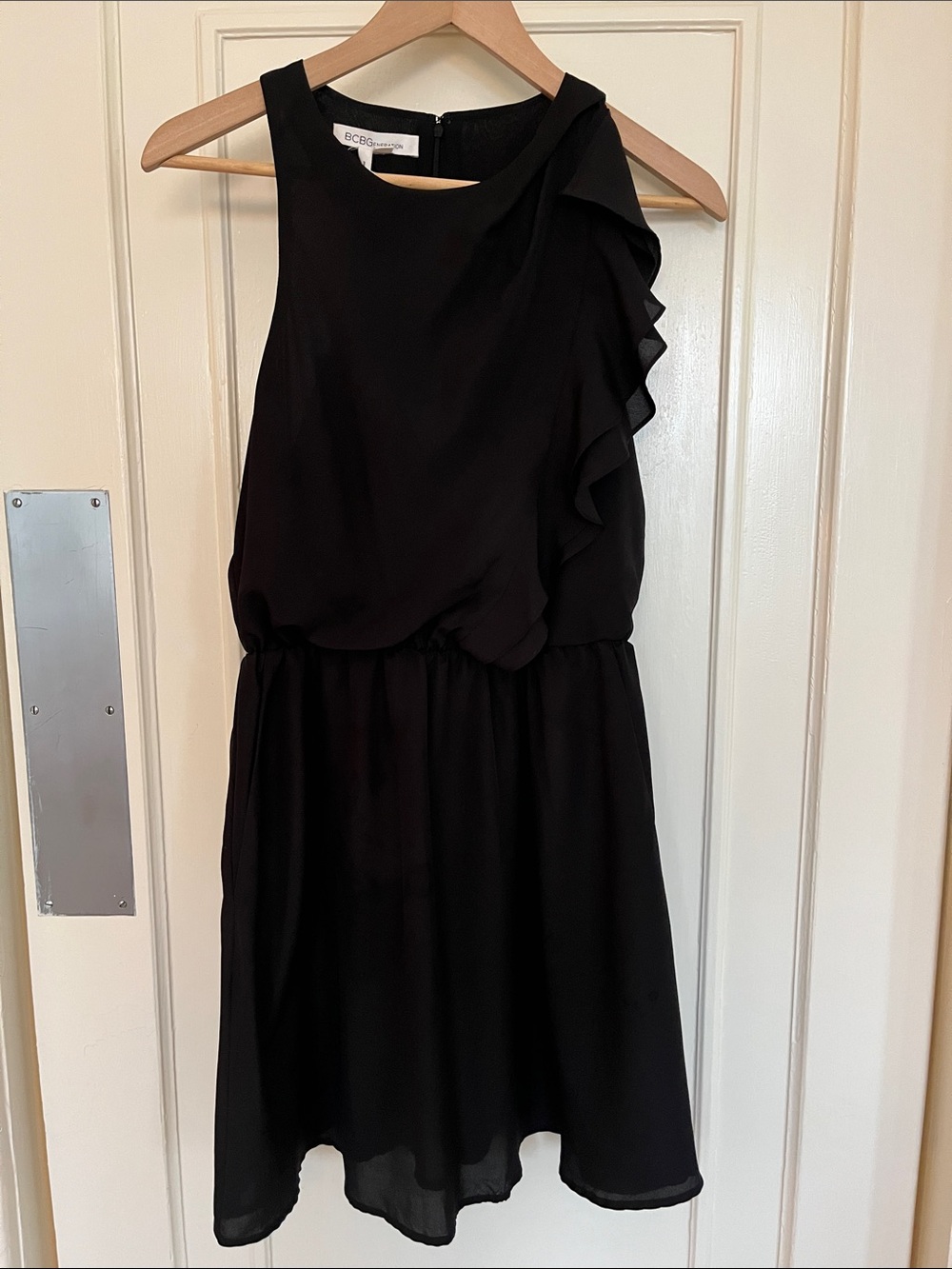 BCBGMaxAzria Black One-Shoulder Ruffle Dress